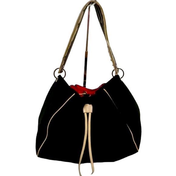 Kate‎ Spade New York Black/Red Canvas Drawstring Purse Handbag - Picture 1 of 10